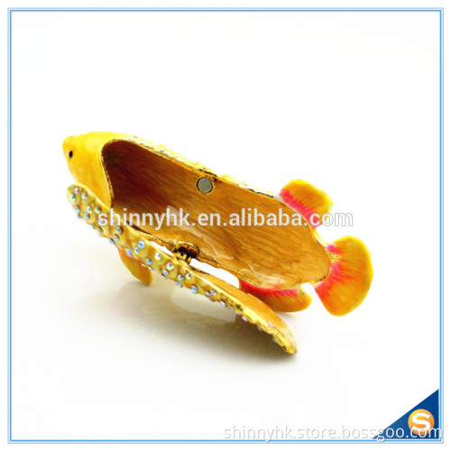 Gold Fish Shape Trinket Box With Rhinestone For Fish Trinket Box SCJ234